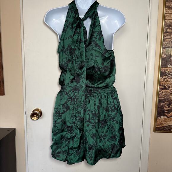 Do+Be Green Satin Halter Tie Back Smocked Mini Dress Small 90s Y2K Bratz Party - Picture 10 of 13